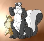 anthro duo male male/male membrane_(anatomy) nude pregnant pregnant_anthro pregnant_male sitting standing tail thick_tail webbed_hands pandottermon mammal mammal_taur mephitid mephitid_taur mustelid otter skunk skunk_taur taur