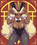 5_fingers anthro areola areola_slip big_breasts biped black_clothing black_leotard black_sclera bow_(feature) bow_in_front bow_tie breasts bunny_costume butt butt_from_the_front clothed clothing costume cuff_(restraint) curvy_figure fake_ears fake_rabbit_ears female fingers front_view ironic_fake_ears legwear leotard looking_at_viewer pantyhose restraints smile solo standing strapless_clothing strapless_leotard text thick_thighs voluptuous wide_hips wrist_cuffs lyorenth-the-dragon skrekdathird chinese_zodiac nintendo pokemon year_of_the_rabbit generation_4_pokemon lopunny pokemon_(species) 2023 2d_animation animated hi_res long_playtime motion_tweening portrait shaded sound three-quarter_portrait webm