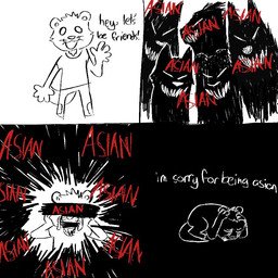 anthro asian bodily_fluids bottomwear bullying cargo_shorts clothing crying dialogue evil_grin facial_hair goatee humor male scared shirt shorts smile tail tears text topwear whiskers thefrostyflip echo_(game) echo_(series) echo_project i'm_sorry_for_being_white carl_hendricks chase_hunter flynn_moore jenna_begay leo_alvarez tj_hess asian_small-clawed_otter canada_lynx felid feline lynx mammal mustelid otter 1:1 comic english_text meme