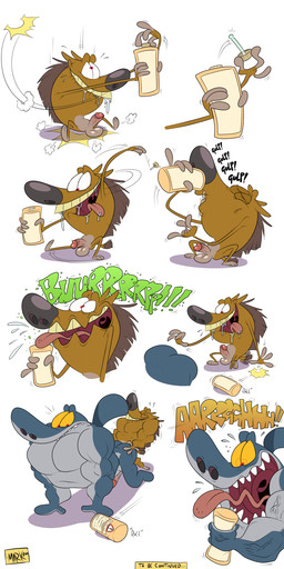 bodily_fluids burping drooling dropper duo erection growth growth_sequence growth_serum gulp_(sound_effect) male male/male muscle_growth onomatopoeia saliva sound_effects swallowing text toony vein veiny_muscles why foxbtails 1:2 absurd_res digital_media_(artwork) hi_res sequence