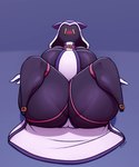 big_breasts big_butt black_body blush breasts butt female glowing glowing_eyes huge_butt huge_thighs looking_at_viewer lying magic_user simple_background solo text thick_thighs kkoart mimi_(kkoart) humanoid unknown_species 2021 digital_media_(artwork) english_text hi_res