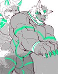 abs anthro biceps bulge clothing duo hoodie male male/male muscular muscular_anthro muscular_male pecs selfcest spandex square_crossover superhero tight_clothing topwear istani lifewonders live_a_hero monomasa canid canine canis domestic_dog husky mammal monster nordic_sled_dog spitz