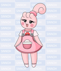 alternate_form anthro anthrofied biped black_eyes cheek_spots clothed clothed_anthro clothed_female clothing dress egg eyelashes featureless_hands female female_anthro footwear front_view half-closed_eyes narrowed_eyes open_mouth overall_dress overalls pattern_background pink_body pockets pokeball pokemorph pseudo_hair shirt simple_background smile solo standard_pokeball standing text topwear urusee584 nintendo pokemon generation_4_pokemon happiny pokemon_(species) hi_res