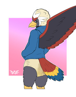 abstract_background anthro back_wings beak black_eyeliner black_eyes black_makeup blue_cere blue_clothing blue_hoodie blue_tail blue_tail_feathers blue_tail_tip blue_topwear bodily_fluids bottomless bottomless_anthro bottomless_male bulging_diaper butt cere_(anatomy) closed_smile cloth_diaper clothed clothing confident confident_male diaper diaper_bulge diaper_fetish dipstick_tail eyelashes eyeliner fan_tail feather_hair feather_tuft feathered_crest feathered_wings feathers feces full_diaper genital_fluids glistening glistening_beak glistening_eyes gradient_background grey_body grey_butt grey_face grey_feathers grey_legs grey_neck grey_wings hand_in_pocket head_crest hood_down hoodie logo looking_at_viewer looking_back looking_back_at_viewer makeup male markings mouth_closed multicolored_body multicolored_crest multicolored_face multicolored_feathers multicolored_legs multicolored_neck multicolored_tail multicolored_tail_feathers multicolored_wings pantsless pantsless_anthro pantsless_male pink_background pockets pokemorph pseudo_hair pupils purple_background rear_view red_back red_body red_feathered_crest red_feathers red_neck red_tail red_tail_feathers red_wings scuted_legs scutes simple_background smile smiling_at_viewer solo swollen_diaper tail tail_feathers tail_markings tan_diaper tan_feather_hair tan_pseudo_hair topwear tuft unclean_diaper urine used_diaper using_diaper watersports wearing_diaper wet_diaper white_background white_feathered_crest white_pupils white_sclera wings yellow_beak yellow_legs yellow_scutes yellow_tail yellow_tail_feathers darksidefighter nintendo pokemon fan_character nado_soarian accipitrid accipitriform avian bird braviary generation_5_pokemon pokemon_(species) artist_logo colored digital_drawing_(artwork) digital_media_(artwork) hi_res portrait three-quarter_portrait