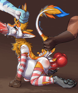 4_ears abdominal_bulge anal anal_penetration anthro arm_warmers armwear bodily_fluids claws clothing crying cum cum_in_ass cum_in_mouth cum_inflation cum_inside feathers forced genital_fluids genitals group inflation knot knotted_penis leg_warmers legwear male male/male male_penetrated multi_ear oral oral_penetration pawpads penetration penis rape rope sex tail tears trio vikas vikas_avali avali hi_res