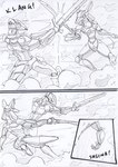 attack destruction dodging fight machine mecha melee_weapon onomatopoeia outside_panel severed_arm severed_body_part severed_limb slice smoke sound_effects sword swordfight text warzone weapon zero_pictured kitfox-crimson stolen_generation black_and_white comic monochrome sketch