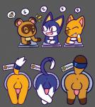 anthro anus balls bdsm bondage bottomless bound butt clothed clothing erection eyes_closed fur genitals group male nude open_mouth penis public public_use simple_background smile speech_bubble through_wall 00freeze00 animal_crossing nintendo crazy_redd rover_(animal_crossing) tom_nook_(animal_crossing) canid canine domestic_cat felid feline felis fox mammal raccoon_dog tanuki digital_media_(artwork) hi_res