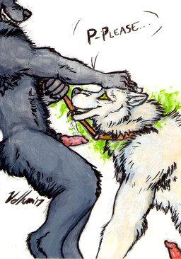 animal_genitalia animal_penis anthro begging bodily_fluids can_i_touch_it collar control_collar duo erection genitals hand_on_head hypnosis kneeling kneeling_oral_position knot leash leash_pull male male/male mind_control oral penis saliva saliva_string teeth teeth_showing tongue tongue_out vellum canid canine canis mammal wolf