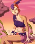 belt blue_hair bottomwear claws clothing female hair midriff navel red_hair skirt solo tied_hair topwear tube_top sacrificabominat thundercats thundercats_2011 wilykit domestic_cat felid feline felis humanoid mammal hi_res