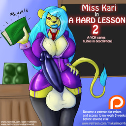 advertisement anthro balls big_balls big_penis board book clothing desk erection furniture genitals gynomorph huge_balls huge_penis humanoid_genitalia humanoid_penis intersex legwear lips lipstick makeup necktie patreon_logo penis solo stockings table teacher text website_logo makarimorph patreon misskari mistresskari felid lion mammal pantherine 1:1 digital_media_(artwork) distracting_watermark english_text url watermark