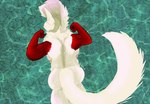 anthro breasts butt female flexing flexing_back fur multicolored_body red_arms solo tail white_body white_fur nebulaspride mythology canid canine canis dragon hybrid mammal mythological_creature mythological_scalie scalie wolf hi_res