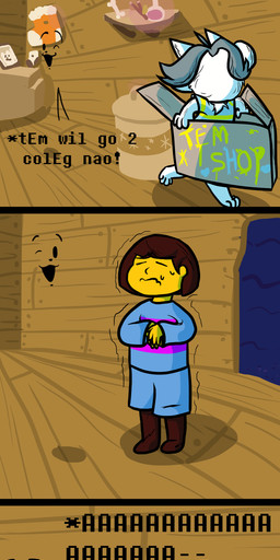 3_panel_comic aaaaa ambiguous_gender blue_clothing blue_sweater blue_topwear bodily_fluids clothed clothing disembodied_face duo fur gesture grey_hair hair hand_gesture humor motion_lines open_mouth pattern_clothing pattern_sweater pattern_topwear pointing pointing_at_another red_eyes scared screaming shaking striped_clothing striped_sweater striped_topwear stripes sweat sweater text topwear white_body white_fur wide_eyed undertale undertale_(series) frisk_(undertale) temmie_(undertale) felid feline felis human mammal tem absurd_res comic english_text hi_res