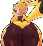 2023 anthro big_butt black_eyes bottomwear butt butt_cleavage clothing cosplay_pikachu_(costume) dipstick_ears dipstick_tail easy_access female generation_1_pokemon hi_res huge_butt kiseff looking_at_viewer looking_back markings mask multicolored_ears nintendo pants pikachu pikachu_libre pokemon pokemon_(species) pupils solo sports_mask sportswear tail tail_markings thick_thighs white_pupils wide_hips wrestling_mask wrestling_outfit yellow_body