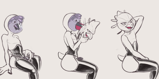 anthro beak bulge clothing cock_gag corset gag glistening glistening_clothing hand_on_bulge latex latex_clothing latex_legwear latex_mask latex_skinsuit latex_thigh_highs legwear lingerie male mask nasal_tube raised_arm skinsuit solo tail thigh_highs tight_clothing topwear owy toy_owy avian bird owl hi_res