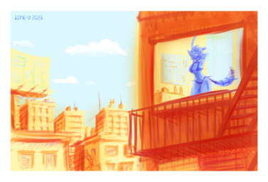 anthro apartment atmospheric backlighting balcony border breasts building calm city cityscape curvy_figure day female humanoid_body inside light looking_outside machine morning outside painterly partial_nudity peaceful perspective raised_arms relaxing sketchy slice_of_life slim soft_lighting solo standing sunlight urban white_border wide_shot window 10ne-v alexa_(10ne-v) canid canine fox living_machine mammal robot absurd_res digital_media_(artwork) hi_res lighting shaded signature soft_shading warm_colors