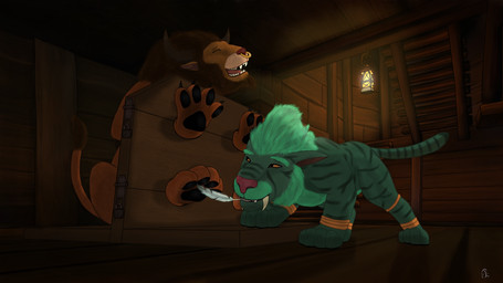 bdsm bondage bound dominant dominant_female duo eyes_closed feathers feet female feral laugh male male/female mouth_hold pawpads paws quadruped restraints stocks submissive submissive_male tail tickle_fetish tickle_torture tickling tickling_feet tellico blizzard_entertainment warcraft isitti nah'rhos druid_(feral) tauren_(feral) troll_(feral) 16:9 2019 4k absurd_res digital_drawing_(artwork) digital_media_(artwork) hi_res widescreen