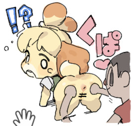 anthro anus ass_up barefoot big_butt blonde_hair blush bodily_fluids bottomless bottomwear butt censored_genitalia censored_vulva chibi clothed clothing duo dwarfism feet female female_on_human flat_chested floppy_ears fur genitals hair human_on_anthro interspecies leaning leaning_forward looking_back male male/female male_on_anthro miniskirt monotone_bottomwear monotone_clothing monotone_skirt neck_ribbon open_mouth pear-shaped_figure presenting presenting_anus presenting_hindquarters presenting_vulva ribbons shirt short_hair shortstack shortstack_female simple_background skirt smile spread_butt spreading string_bow surprised sweat thick_thighs topknot topwear vulva white_background wide_hips yellow_body yellow_butt yellow_fur haramikarubi animal_crossing nintendo isabelle_(animal_crossing) villager_(animal_crossing) canid canine canis domestic_dog human mammal shih_tzu toy_dog 2026 censored colored_sketch multiple_images sketch