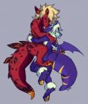 anthro duo grey_background hair hug membrane_(anatomy) membranous_wings simple_background spines tail wings gonewiththefart mythology dragon mythological_creature mythological_scalie scalie digital_media_(artwork)