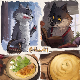 anthro apron basket berry book casual_nudity clothing container cookbook cooking eating eating_food eyebrows eyes_closed eyewear fluffy food food_stains fruit fur fuzzy glasses grey_body grey_fur holding_basket holding_container holding_food holding_object inside male mashed_potatoes omelette outside plant plate reading reading_book snow solo stain standing tree underbelly wearing_glasses window winter yellow_eyes noahat intermarche_unloved albert_(intermache_unloved) the_first_wolf_(unloved) canid canine canis mammal wolf 1:1 absurd_res hi_res multiple_scenes signature