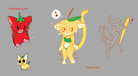 anthro apple_juice big_breasts blush bodily_fluids bra breasts cheek_tuft clothing duo facial_tuft female female_peeing food fruit fur genital_fluids green_bra green_clothing green_underwear grey_background hand_on_breast hand_on_own_breast juice_(beverage) lactating lactating_juice leaf leaf_bra looking_away looking_down_at_breasts omorashi peeing plant red_body red_fur simple_background smile sweat tail tail_bladder text thought_bubble tuft underwear unusual_bodily_fluids unusual_genital_fluids unusual_lactation unusual_urine urine watersports wetting whiskers yellow_body yellow_fur theonetruesinner fakemon cider_(theonetruesinner) strawpurry_(theonetruesinner) domestic_cat elemental_creature felid feline felis flora_fauna food_creature living_fruit mammal english_text hi_res pictographics