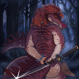 anthro ass_up back_tattoo bottomless butt butt_focus claws clothed clothing ear_piercing ear_ring female finger_claws forest forest_background jewelry melee_weapon nude nude_female piercing plant red_body ring_piercing scales solo suggestive suggestive_look sword sword_on_back tattoo teeth_showing tree weapon weapon_on_back hugg.bees emmy_the_gator alligator alligatorid crocodilian reptile scalie hi_res