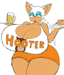 anthro big_breasts big_butt breasts butt cleavage_cutout clothed clothing cutout female fur huge_breasts huge_butt solo momijizx hooters sega sonic_the_hedgehog_(series) rouge_the_bat bat mammal 2023 hi_res