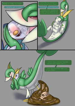 anus bad_end bodily_fluids bone bones_in_feces death digestion disposal fatal fatal_vore feces female female_pred feral genital_fluids genitals larger_female larger_pred male male/female male_prey oral_vore size_difference smaller_male text urine vore vulva poisonsneksoffie nintendo pokemon generation_5_pokemon mammal mustelid oshawott otter pokemon_(species) reptile scalie servine snake absurd_res comic english_text hi_res