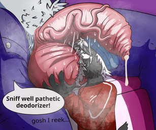 anthro ball_worship balls big_balls big_penis bodily_fluids body_worship bottomwear clothed clothing denim denim_bottomwear denim_clothing dialogue dripping duo erection expressions foreskin fur genital_fluids genital_worship genitals gynomorph huge_penis humanoid_genitalia humanoid_penis hyper hyper_genitalia intersex intersex/male jeans long_foreskin male musk musky_balls musky_penis nude pants penis precum precum_drip simple_background sitting speech_bubble sweat sweaty_balls sweaty_genitalia tears tears_of_pleasure text unretracted_foreskin lino_the_lion five_nights_at_freddy's five_nights_at_freddy's:_security_breach scottgames steel_wool_studios roxanne_wolf canid canine canis mammal digital_media_(artwork) english_text half-length_portrait hi_res portrait
