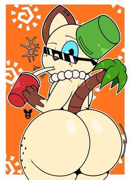 ambiguous_gender anthro beverage big_butt biped blue_eyes butt drinking drinking_straw drinking_straw_in_mouth ear_piercing eyebrows eyelashes eyewear freckled_face freckled_hips freckles holding_beverage holding_object looking_back motion_lines one_eye_closed piercing pupils rear_view solo standing sunglasses tail luanctoons sunny_summer domestic_cat felid feline felis mammal 2025 absurd_res hi_res