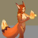 airplaneperson areola breasts digital_media_(artwork) female fire foxparks fur genitals hair hi_res medium_breasts navel nipples nose nude pal_(species) pal_humanoid palworld pocketpair pussy red_hair solo tail tail_on_fire