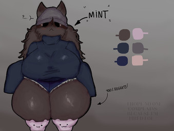 anthro big_breasts blue_clothing blue_sweater blue_topwear blue_turtleneck bottomwear breasts cat_stockings clothed clothed_anthro clothed_female clothing color_swatch directional_arrow female female_anthro front_view furgonomic_headwear furgonomics headgear headwear hotpants huge_breasts huge_thighs legwear long_sleeves mouth_closed shorts shortstack simple_background solo sweater text thick_thighs thigh_highs topwear turtleneck wide_hips lolbear_9 mint_(lolbear_9) felid mammal 2025 digital_media_(artwork) english_text hi_res model_sheet