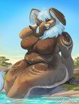 anthro blue_hair breasts casual_nudity eyes_closed female grey_body hair nude outdoor_nudity outside overweight overweight_female skinny_dipping solo wet lynncore nala_(dawnymoo) elephant elephantid mammal proboscidean 2023 hi_res