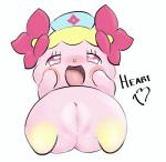 anthro blush bodily_fluids clothing female flower genitals hat headgear headwear nurse nurse_clothing nurse_hat nurse_headwear open_mouth plant pussy saliva simple_background solo tongue heart13 himitsu_no_cocotama hotney_(cocotama) cocotama hi_res