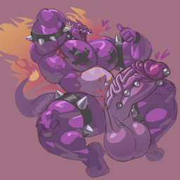 anthro armpit_hair balls big_balls big_muscles big_pecs big_penis body_hair bracelet facial_piercing fangs feet fire flaming_tail frenum_ladder frenum_piercing furgonomic_piercing furgonomics genital_piercing genitals gesture hand_behind_head hand_gesture heart_symbol horn horn_piercing huge_balls huge_penis jewelry ladder_piercing male muscular muscular_arms muscular_legs muscular_male nose_piercing open_mouth pasties pecs penis penis_piercing piercing prince_albert_piercing pubes saggy_balls septum_piercing solo spiked_bracelet spikes tail tape_over_nipples teeth thumbs_up enbooka nintendo pokemon charizard generation_1_pokemon pokemon_(species) 1:1 hi_res