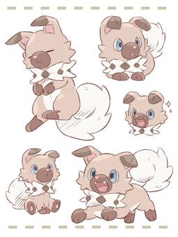 ambiguous_gender blue_eyes brown_body brown_fur eyes_closed fangs feral fur looking_at_viewer lying on_front open_mouth paws simple_background sitting solo sparkles tail teeth tongue nekogyo122 nintendo pokemon canid canine generation_7_pokemon mammal pokemon_(species) rockruff 2023 3:4 absurd_res hi_res