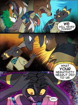 4_fingers ambiguous_gender angry anthro anthrofied arm_tuft beak belt biped black_beak_tip black_body black_claws black_ears black_eyebrows black_feathers black_fur black_horn black_nose black_text blue_body blue_ears blue_fur bottomwear brown_belt brown_body brown_bottomwear brown_clothing brown_ears brown_fur brown_mane brown_nose brown_pants circle_(marking) claws clothing dialogue eyebrows feathers fingers fur green_clothing green_kerchief green_mane green_neckerchief green_shirt green_topwear grey_body grey_feathers grey_horn group harmony_scarf horn kerchief male mane markings multicolored_body multicolored_fur neckerchief neckwear no_pupils pants pattern_kerchief pattern_neckerchief pokemorph red_body red_feathers ring_(marking) shirt speech_bubble stressed striped_kerchief striped_neckerchief tan_body tan_fur tan_inner_ear text topwear tuft uniform white_body white_feathers white_horn white_sclera yellow_beak yellow_sclera odeko-yma nintendo pokemon pokemon_mystery_dungeon spike_chunsoft lucky_(odeko-yma) eeveelution generation_1_pokemon generation_2_pokemon generation_4_pokemon generation_6_pokemon gogoat pokemon_(species) rhydon staraptor tauros typhlosion umbreon ursaring 2026 absurd_res artist_name comic english_text hi_res