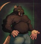 anthro bottomwear clothed clothing licking licking_lips looking_at_viewer male muscular nipples overweight overweight_male pants slightly_chubby solo tongue tongue_out topless donryu mammal murid murine rat rodent hi_res