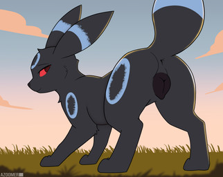 animal_genitalia animal_vulva anus blue_body blue_fur butt canine_genitalia canine_vulva digitigrade female feral fur genitals grey_body grey_fur outside presenting presenting_anus presenting_vulva quadruped raised_tail red_eyes solo tail vulva azoomer nintendo pokemon bree_(beleynn) eeveelution generation_2_pokemon pokemon_(species) umbreon 2025 digital_media_(artwork) hi_res