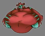 anthro belly big_belly fur holding_belly huge_belly hyper hyper_belly male obese overweight red_body red_fur slightly_chubby solo gutgunk bear mammal hi_res