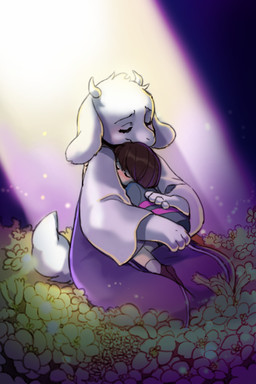 2_horns age_difference ambiguous_gender anthro blush brown_hair clothed clothed_anthro clothed_human clothing daww duo eyelashes eyes_closed flower fur hair head_tuft horn hug kneeling light light_beam older_anthro pattern_clothing pattern_shirt pattern_topwear plant shirt size_difference striped_clothing striped_shirt striped_topwear stripes sunbeam sunlight tail topwear tuft white_body white_fur young young_human younger_human kairean undertale undertale_(series) frisk_(undertale) toriel boss_monster_(undertale) bovid caprine goat human mammal 2016 2:3 digital_drawing_(artwork) digital_media_(artwork) female_(lore)