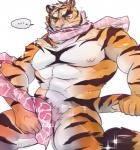 abs anthro biceps fur male muscular muscular_anthro muscular_male pecs scarf solo stripes otyatora_r felid mammal pantherine tiger 2019 hi_res