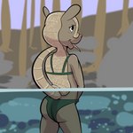 anthro bikini clothed clothing female forest hand_in_bottomwear masturbation obscured_masturbation partially_submerged pink_nose plant solo swimwear tail tree two-piece_swimsuit underwater vaginal vaginal_masturbation water waterline_view thunderouserections study_partners kaylee_(study_partners) armadillo mammal xenarthran 1:1 2023