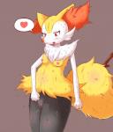 anthro biped bodily_fluids braixen breasts canid canine claws drooling female foxteru fur generation_6_pokemon genitals heart_symbol hi_res inner_ear_fluff looking_down mammal nintendo nipples nude open_mouth pokemon pokemon_(species) pussy saliva solo standing stick sweat tongue tongue_out tuft wood