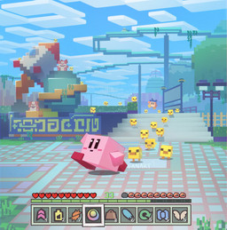 ambiguous_gender amusement_park amusement_ride biped blush blush_stickers experience_bar feral following gameplay_mechanics grass group gui health_bar hunger_bar inventory maxim_tomato pink_body planet plant red_body roller_coaster size_difference spacecraft street_lamp style_emulation text tree vehicle suyasuyabi427 kirby_(series) kirby_air_ride kirby_and_the_forgotten_land microsoft minecraft mojang nintendo xbox_game_studios bandana_waddle_dee wondog_(kirby) wondy_(kirby) avian bird chicken galliform phasianid starman_(kirby) waddle_dee waddling_head 2026 constructed_language crossover digital_drawing_(artwork) digital_media_(artwork) english_text fictional_language hi_res signature translated watermark