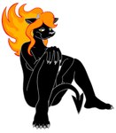 black_body black_fur female fire flaming_hair fur nude pseudo_hair solo spade_tail tail tasteful_nudity tabbiewolf demon domestic_cat felid feline felis mammal