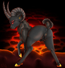 animal_genitalia animal_vulva anus butt caprine_genitalia caprine_teats caprine_udders caprine_vulva cloven_hooves curved_horn ear_piercing female feral genital_piercing genitals hell hooves horn nipples piercing presenting presenting_hindquarters raised_tail red_eyes solo tail teats udders vulva vulva_piercing poisindoodles bovid caprine demon goat mammal hi_res
