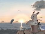 2012 4:3 ambiguous_gender avian cloud generation_1_pokemon generation_3_pokemon group nintendo partially_submerged pikachu pokemon pokemon_(species) rope samidare sun sunset wailord water