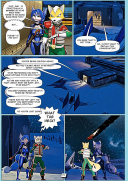 argument arwing dialogue duo female male night text walking ovo.eggface nintendo star_fox fox_mccloud krystal_(star_fox) slippy_toad canid canine humanoid mammal comic english_text hi_res