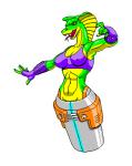 abs anthro bra breasts cleavage clothed clothing cybernetics erect_nipples female machine midriff navel nipple_outline nipples non-mammal_breasts simple_background skimpy snake_hood solo tongue underwear white_background dalus cosmic_carnage naja_(cosmic_carnage) cobra cyborg reptile scalie snake