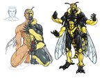 abs anthro black_eyes bodily_fluids claws elderly fur genital_fluids genitals holding_chest holding_own_penis holding_penis human_to_anthro kneeling male mid_transformation multi_arm multi_limb multicolored_body muscular muscular_male penis precum precum_string solo species_transformation transformation yellow_body yellow_fur cidius alien animal_humanoid arthropod arthropod_humanoid humanoid hymenopteran hymenopteran_humanoid insect insect_humanoid wasp_humanoid 4:3